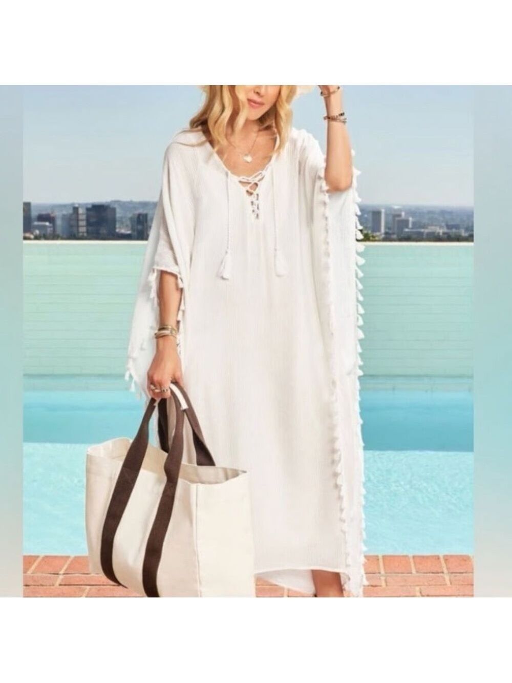 Walter Baker Ivory Lace-Up Acapulco Kaftan